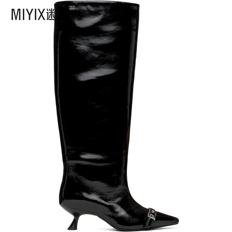 Ganni 女款黑色 Eyelets Slouchy High Shaft 高筒靴