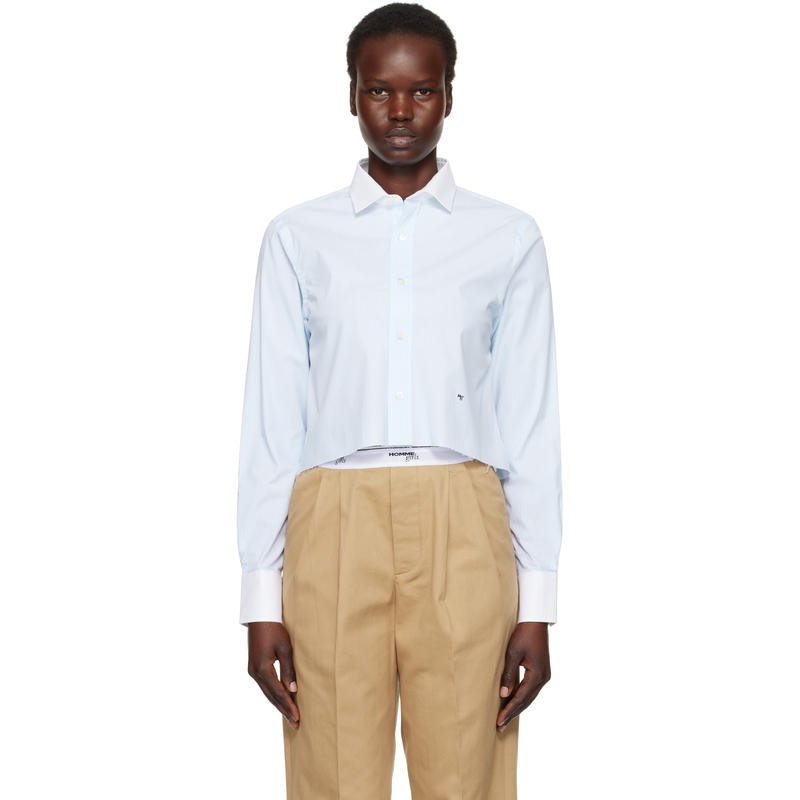 HommeGirls 女士 衬衫 蓝色 Cropped Contrast Collar 衬衫