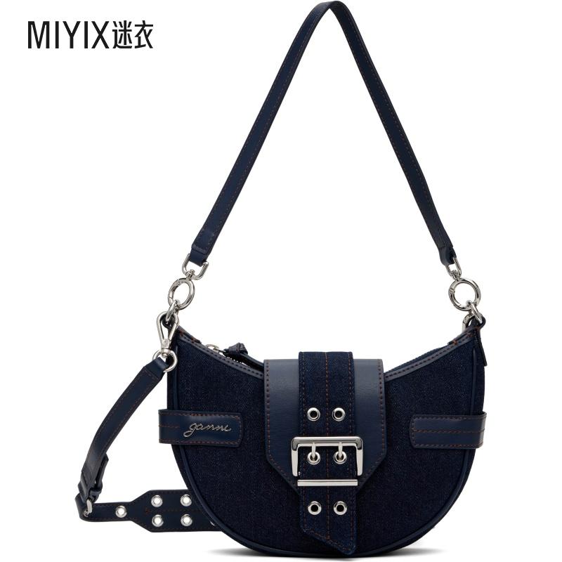Ganni 女款海军蓝小号 Denim Bucky 斜挎包