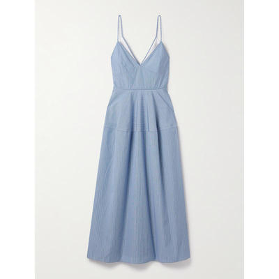 CO-collections 女士 中长连衣裙 Basque 条纹棉质府绸中长连衣裙