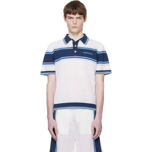 Casablanca 男士 POLO衫 白色  蓝色 Striped Mesh Polo 衫