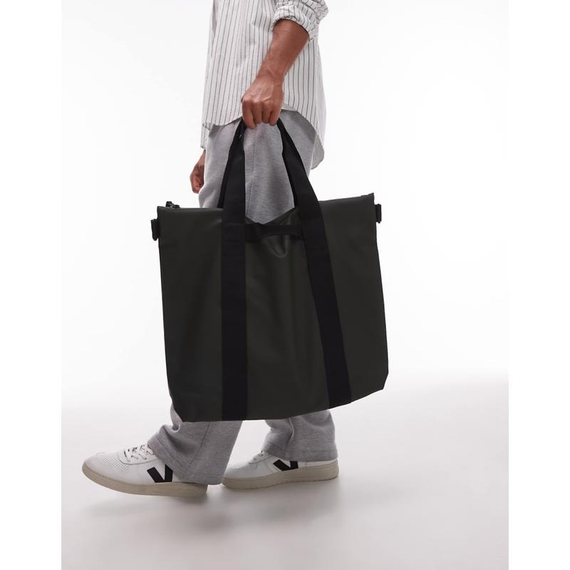 Rains 男士 托特包 防水深绿色手提包