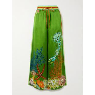 Alémais 女士 长裤 + Sam Pauletto Aquatica 印花真丝缎阔腿裤