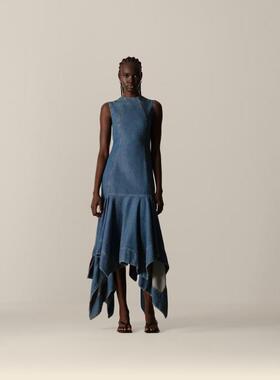 ARRANGE 女士 中长连衣裙 方形剪短中长连衣裙(牛仔色)