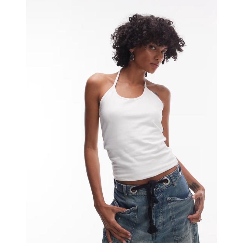 Topshop 女士 马甲 吊带挂脖上衣(白色)