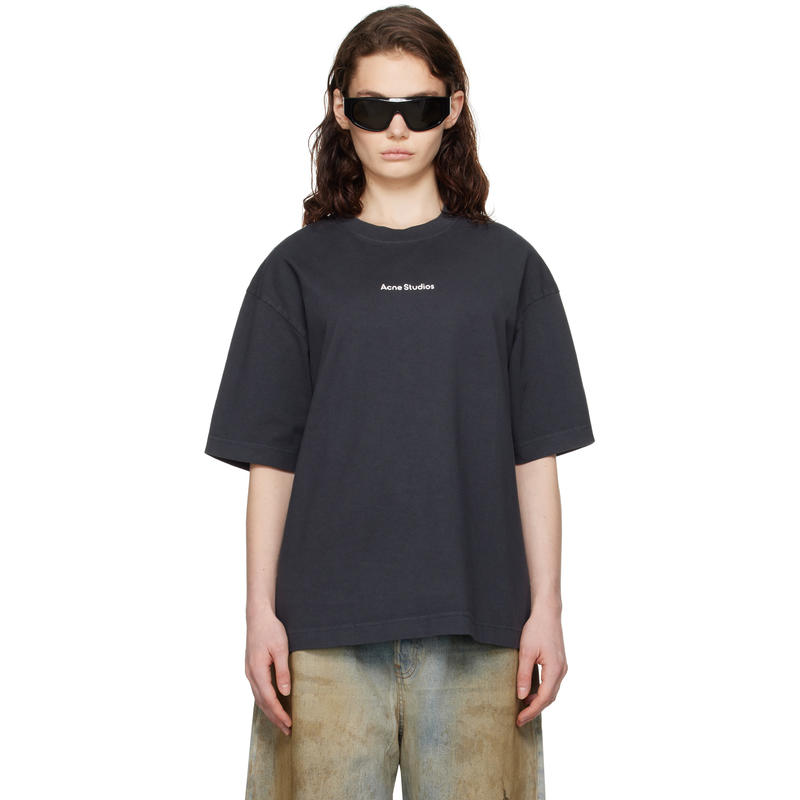 Acne Studios 女士 T恤 黑色 Relaxed Fit Stamp Logo T 恤