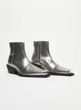 ASOS DESIGN 男士 切尔西靴 设计中跟银色人造鳄鱼纹切尔西靴