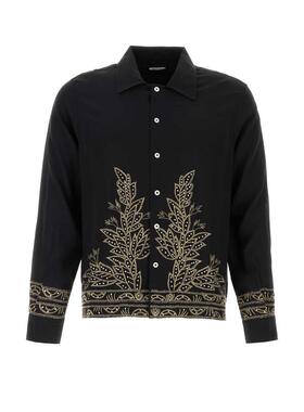 Bode 男士 FW25 衬衫 Epoque 黑色真丝钉珠衬衫