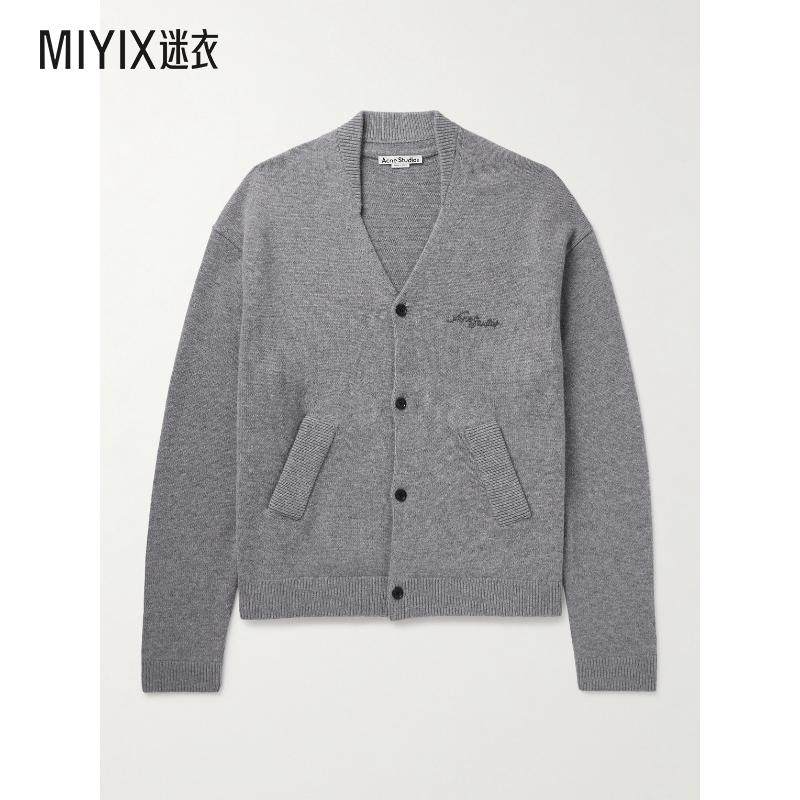 [秋冬新品]Acne Studios 男款Logo刺绣羊毛牦牛毛混纺针织开衫 迷