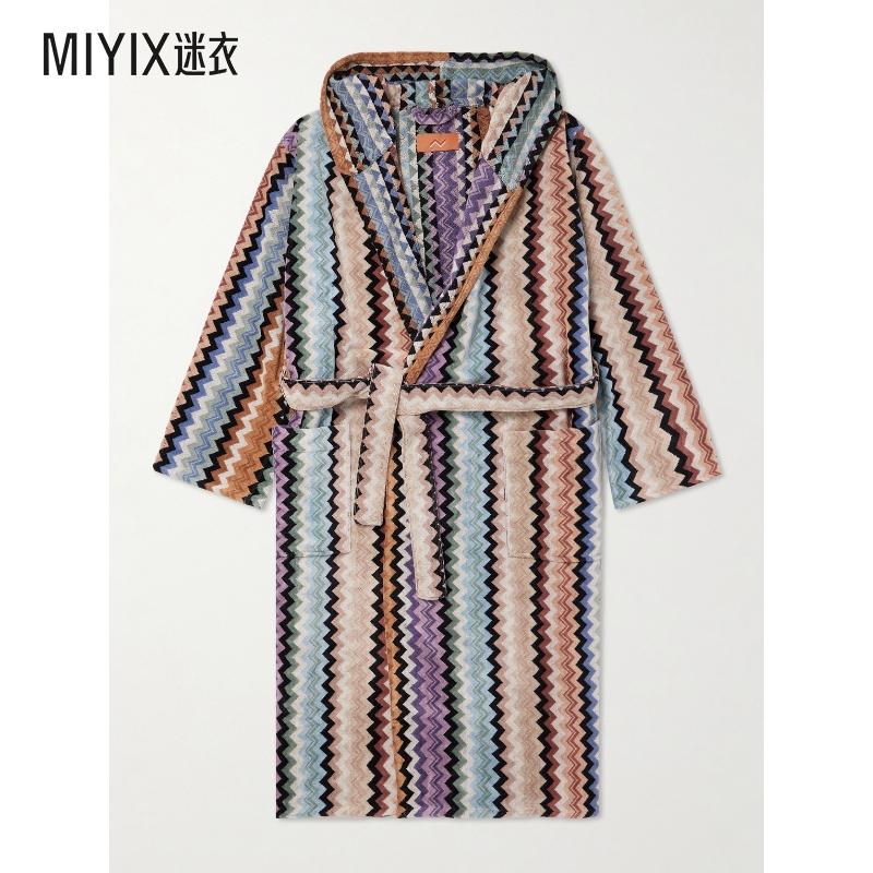 Missoni米索尼男款Adam 条纹棉质厚绒布连帽睡袍迷衣时尚