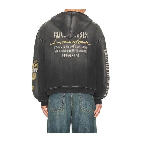 Represent 男士 卫衣 x Guns N' Roses 交叉式长拉链连帽衫