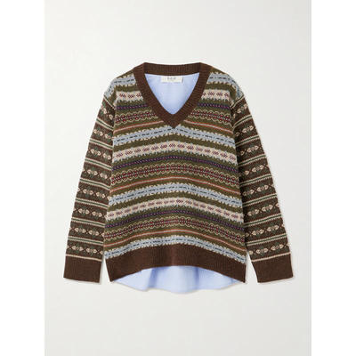 Sea NY 女士 毛衣 Ciara and 'Fair Isle' 条纹棉质府绸羊毛毛衣