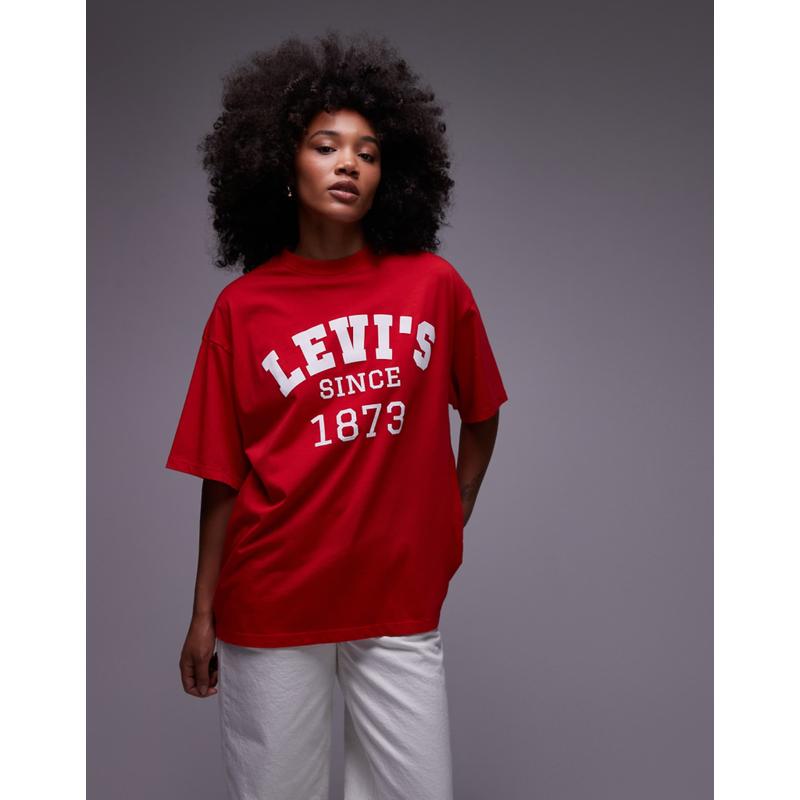 Levi's 女士 T恤 collegiate 徽标红色T恤