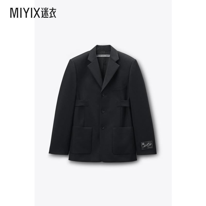 [秋冬新品]Alexander Wang亚历山大王 女款黑色羊毛混纺西装外套