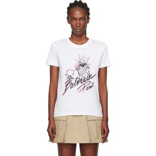 白色 T恤 Fruits Print 恤 Balmain 女士