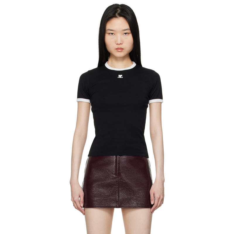 Courrèges 女士 T恤 黑色 Signature Contrast T 恤