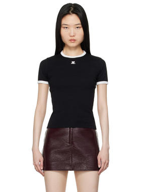 Courrèges 女士 T恤 黑色 Signature Contrast T 恤