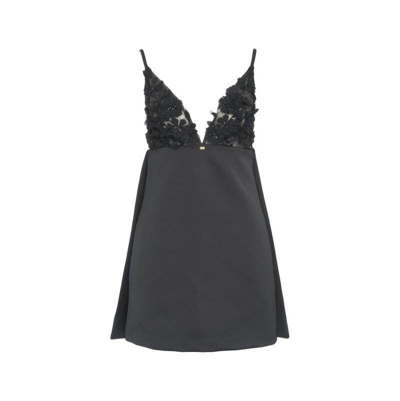 Elisabetta Franchi 女士 SS25 连衣裙 3D 花朵公爵缎