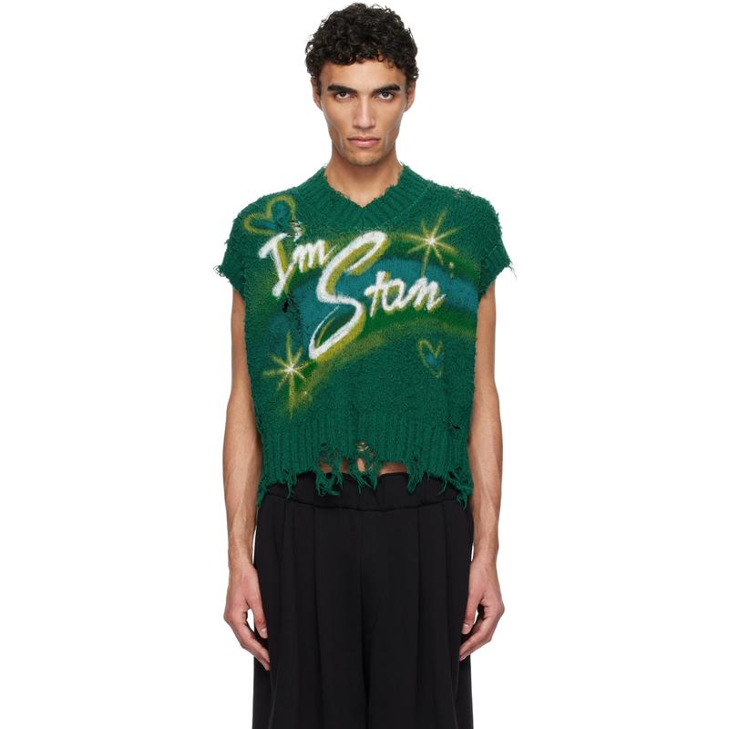 Doublet 男士 上衣 绿色 Airbrush Recycled Cotton Knit 马甲
