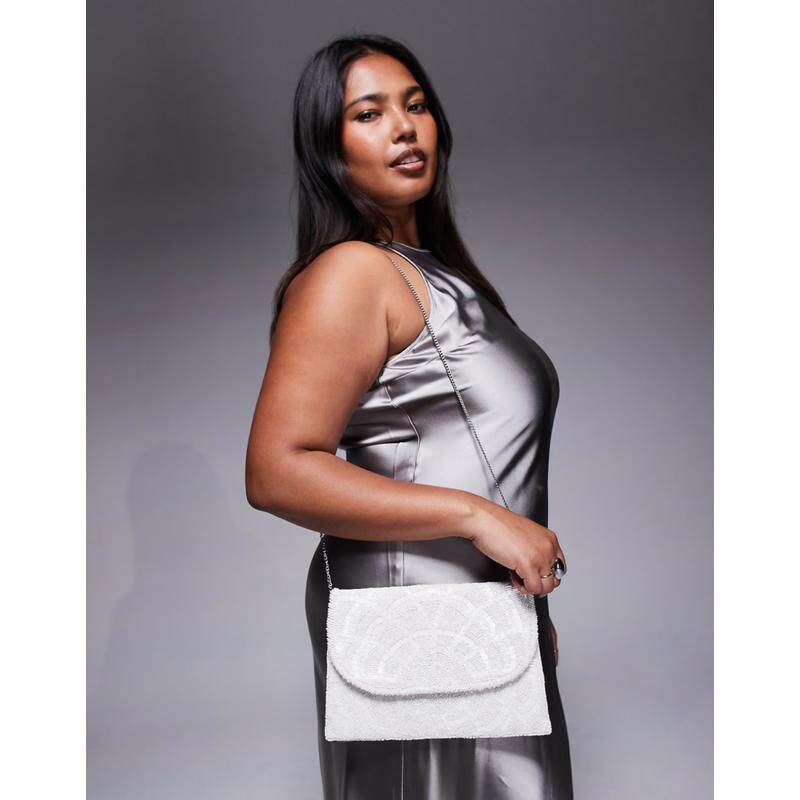 True Decadence 女士 斜挎包 clutch 珠饰带挎带手提包(白色)