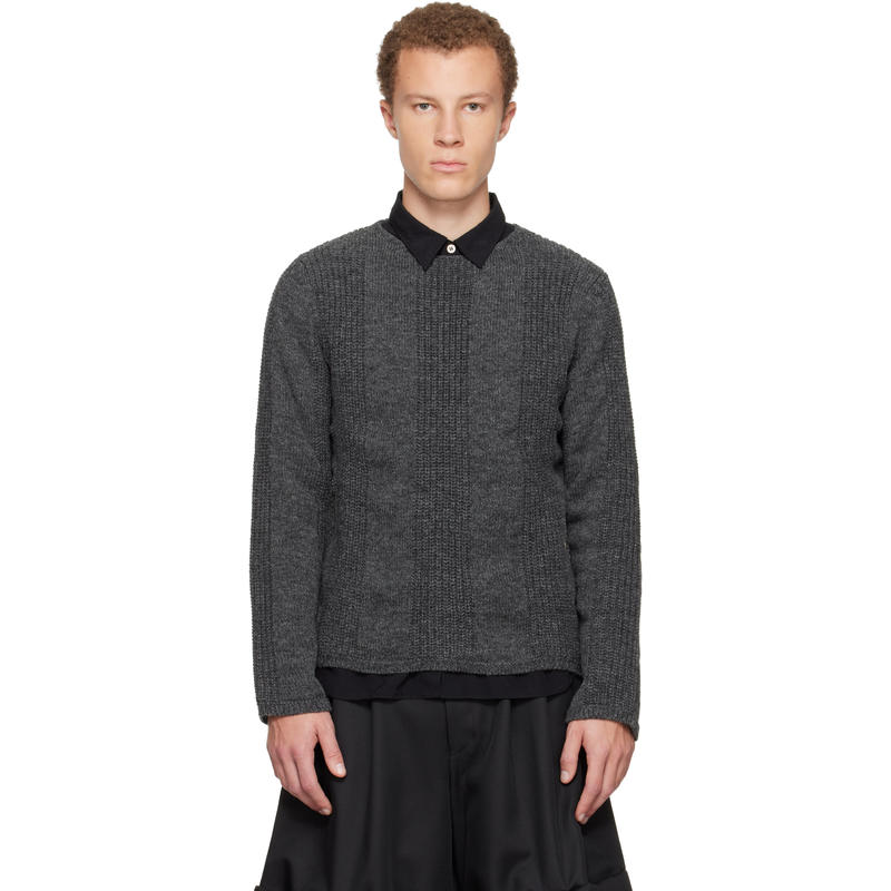 Comme des Garçons 男士 毛衣 灰色 Wool Stripe Crewneck 毛衣