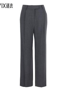 【秋冬新品】Low Classic Pants 灰色搭扣后阔腿羊毛混纺女士皮带