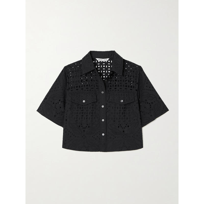 Veronica Beard 女士 上衣 Spruce 短款英格兰刺绣棉质衬衫