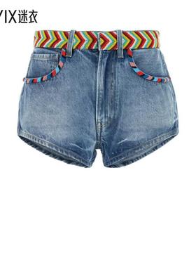 Alanui 女款腰带环牛仔短裤 迷衣时尚