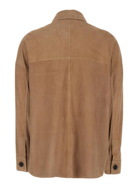 Arma 女士 夹克 'Kaylee' 浅褐色经典款领前口袋绒面革女士夹克