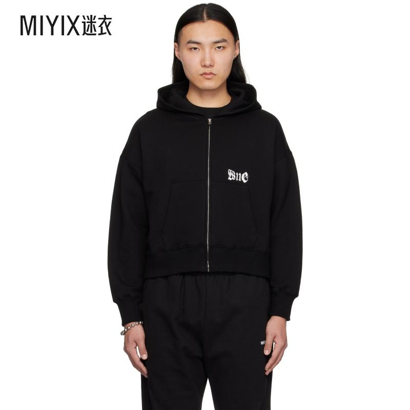 We11Done 男士黑色 Logo Zip-Up 连帽衫 迷衣时尚