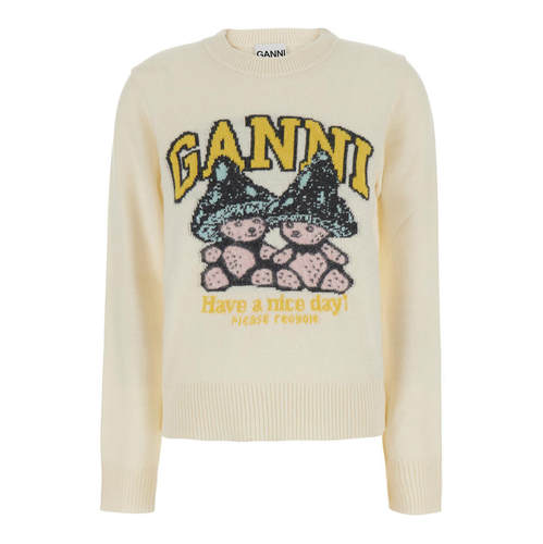 Ganni 甘尼 女士 FW26 毛衣 Mushroom for 印花羊毛(白色)