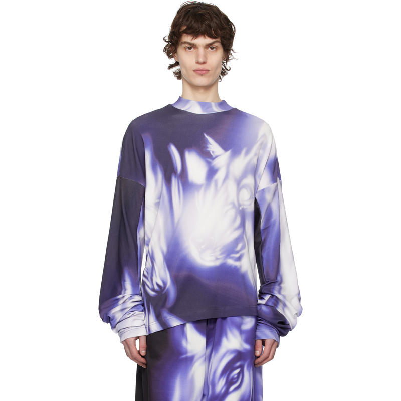 Gerrit Jacob 男士 上衣 紫色  白色印花长袖 T 恤