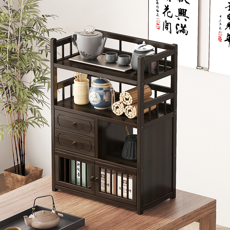 博古架实木中式茶桌上小型茶具收纳层架茶台桌面茶叶茶杯多层置物