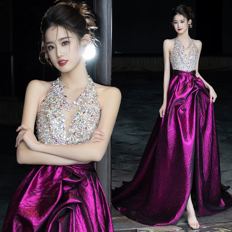 高端宴会晚礼服裙女2024新款高级感轻奢小众气质名媛主持人演出服