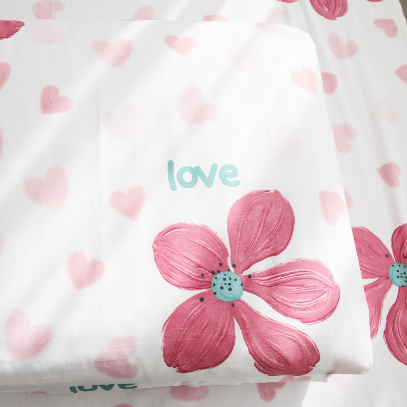 花和爱心纯棉被套单件全棉被罩被芯套150x200被子套被单200x230cm
