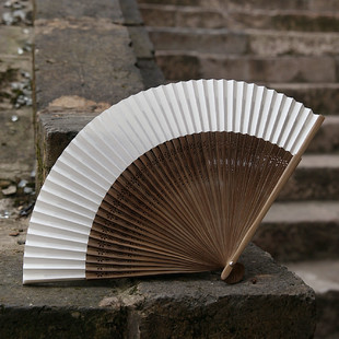 宣纸扇子 空白色折扇可书画老竹扇双面扇黑色复古风把玩流苏7寸扇