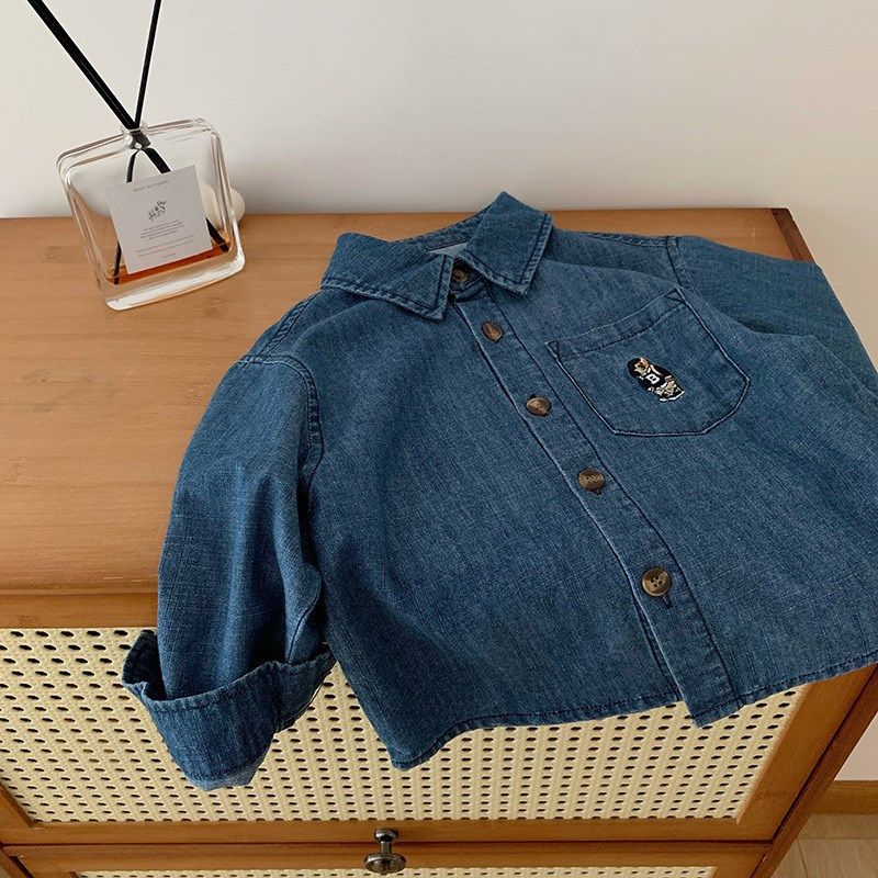 男童牛仔长袖衬衫秋装儿童春秋中小童女宝时尚简约纯棉牛仔衬衣