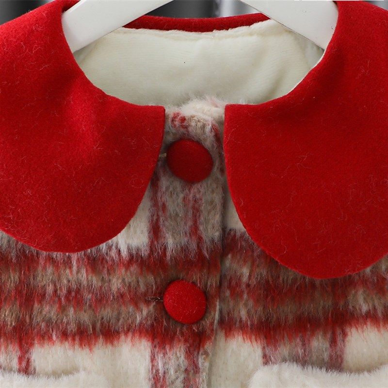 女童毛呢格子套装裙时尚儿童加绒加厚冬装宝宝洋气秋冬款两件套潮