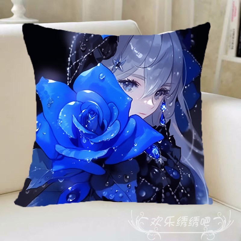 卡通女孩抱枕十字绣手工线绣新款客厅沙发靠枕套自己绣满绣玫瑰花