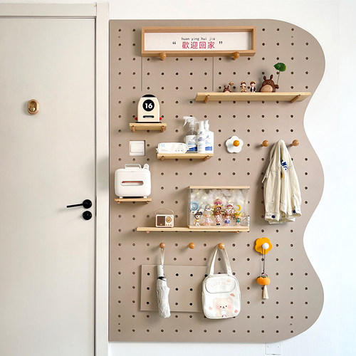 【猫不卷家居】定制入户玄关洞洞板穿衣镜洞洞墙实木收纳墙置物架