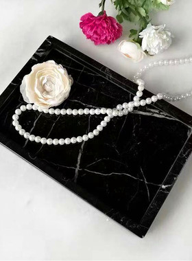 欧式天然大理石托盘首饰收纳盘浴室厨房书房办公室样板房装饰摆件