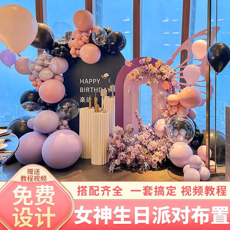 网红女孩18岁生日装饰场景布置十八岁成人礼高级感气球背景墙kt板