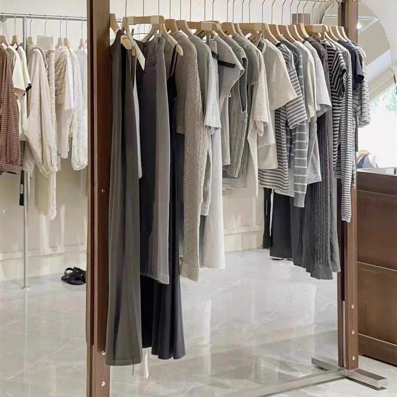 服装店展示架实木挂衣架男女装店落地式服装架胡桃色陈列架高档