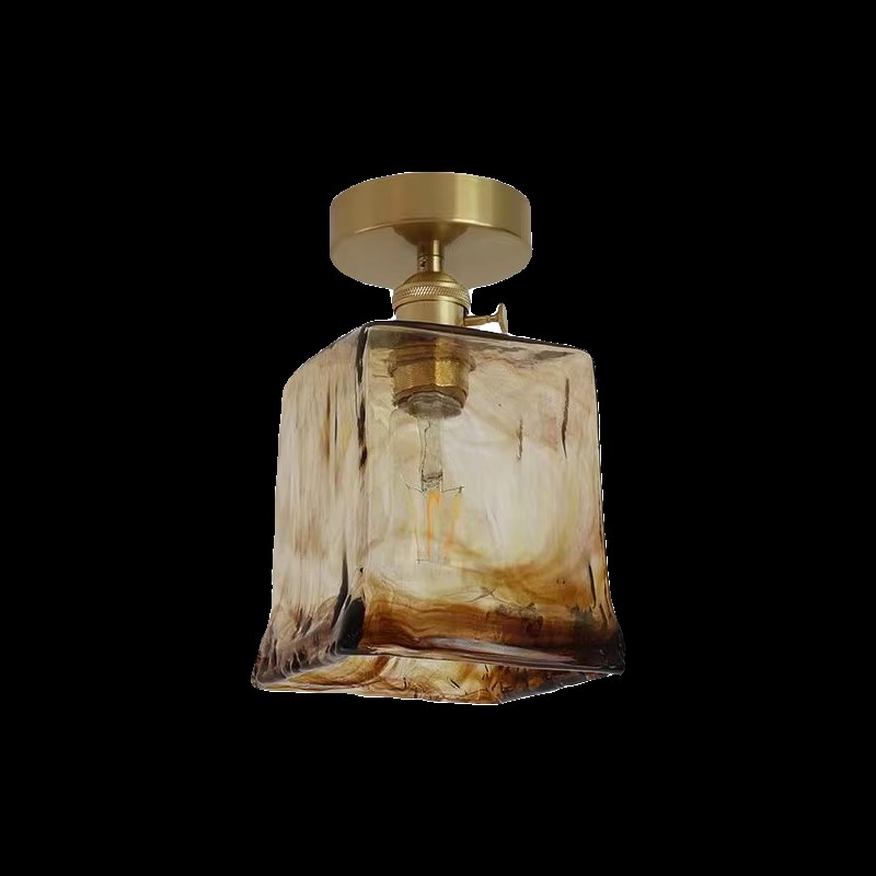 北欧民宿吧台餐厅床头咖啡厅侘寂风玄关灯黄铜复古怀旧玻璃小吊灯