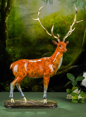 黄铜摆件《麋鹿》铜工艺礼品摆饰客厅玄关酒柜装饰品送领导长辈乔