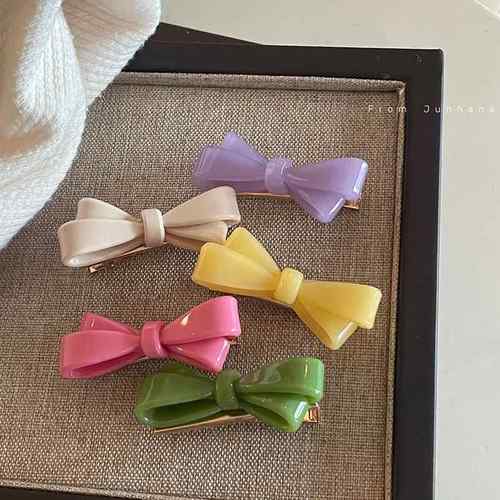 奶油黄色!亚克力蝴蝶结发夹!蝴蝶刘海夹发卡边夹发饰女夏盘发器