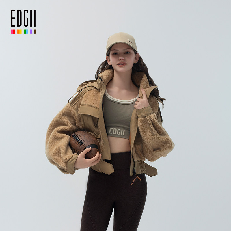 EDGII 秋冬皮衣皮毛一体外套甜酷巴恩风工装时髦绒短款夹克衫外套