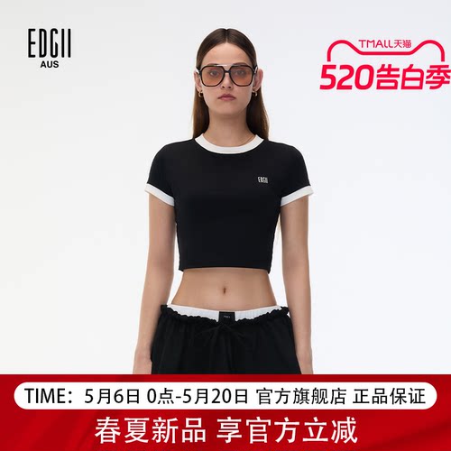 EDGII2025新款假两件短袖T恤内搭