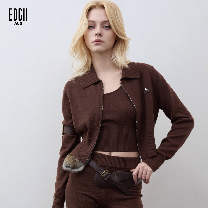 EDGII 2026SS新品polo领拉链长袖针织外套简约百搭运动休闲女开衫