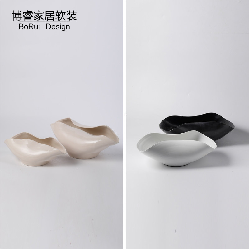 现代极简酒店前台茶几果盘装饰摆件手工陶瓷卷边花盆花器素雅饰品,家居饰品,桌面摆件,淘宝优惠券,粉丝福利购,淘宝优惠卷